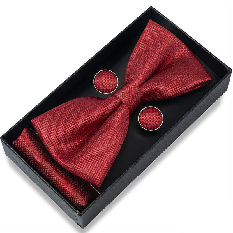 Set da 3 pezzi con papillon in tessuto testurizzato, gemelli e fazzoletto da taschino da uomo - Stile n. 18 - image 34