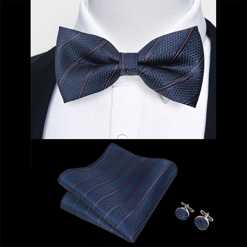 Set da 3 pezzi con papillon in tessuto testurizzato, gemelli e fazzoletto da taschino da uomo - image 9