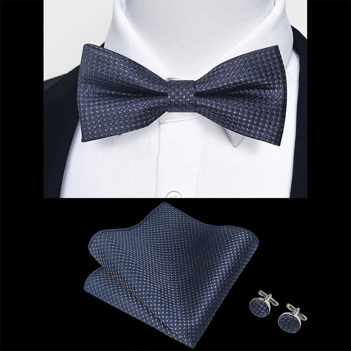 Set da 3 pezzi con papillon in tessuto testurizzato, gemelli e fazzoletto da taschino da uomo - image 7