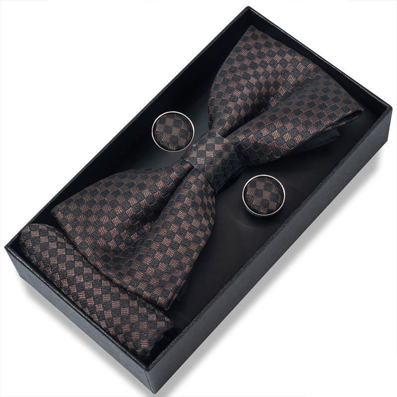 Set da 3 pezzi con papillon in tessuto testurizzato, gemelli e fazzoletto da taschino da uomo - Stile n. 52 - image 102