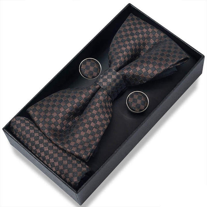 Set da 3 pezzi con papillon in tessuto testurizzato, gemelli e fazzoletto da taschino da uomo - Stile n. 52 - image 102