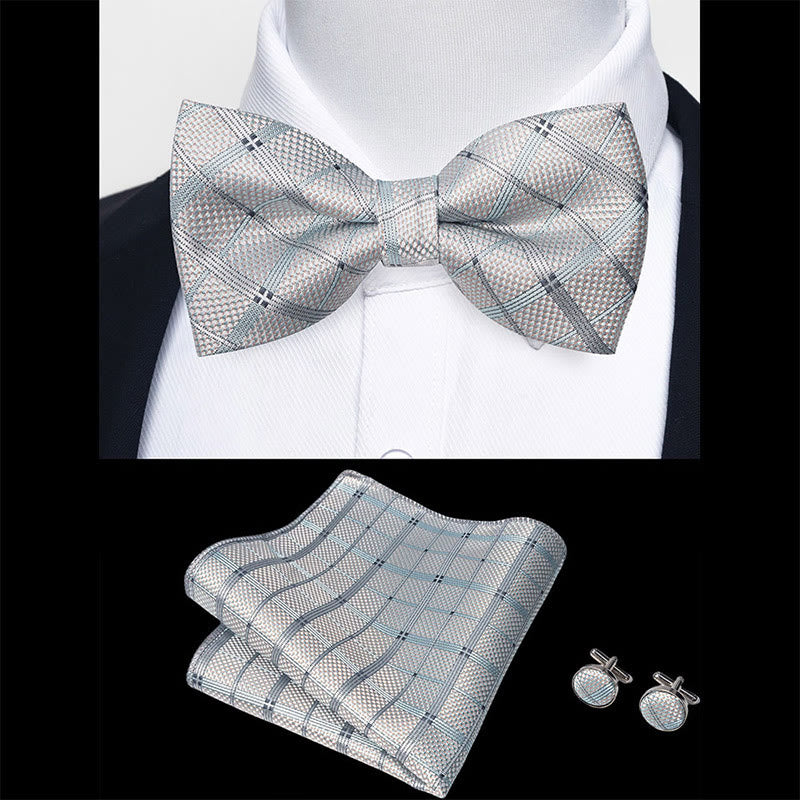 Set da 3 pezzi con papillon in tessuto testurizzato, gemelli e fazzoletto da taschino da uomo - image 67