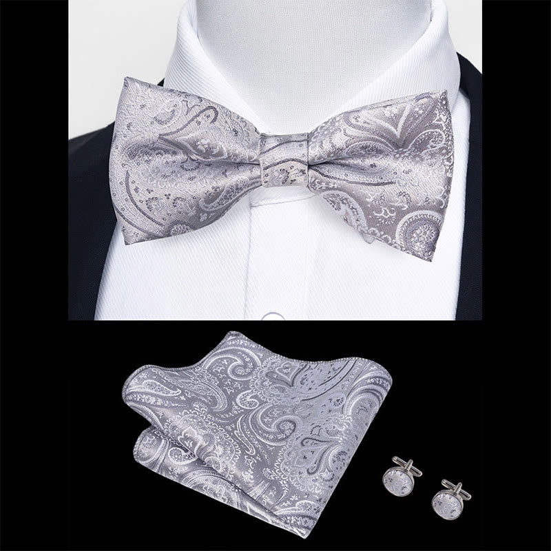 Set da 3 pezzi con papillon in tessuto testurizzato, gemelli e fazzoletto da taschino da uomo - image 69