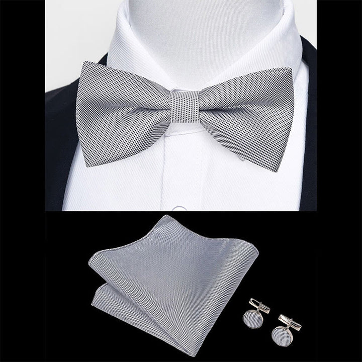 Set da 3 pezzi con papillon in tessuto testurizzato, gemelli e fazzoletto da taschino da uomo - image 71