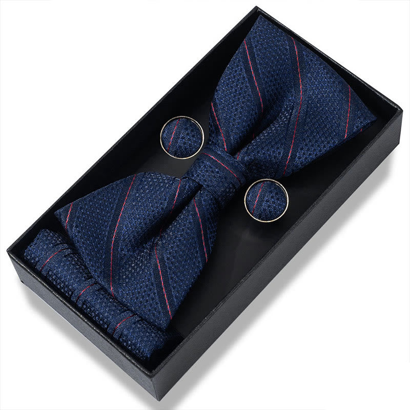 Set da 3 pezzi con papillon in tessuto testurizzato, gemelli e fazzoletto da taschino da uomo - Stile n. 5 - image 8