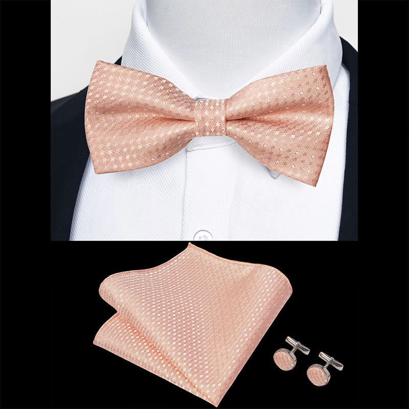 Set da 3 pezzi con papillon in tessuto testurizzato, gemelli e fazzoletto da taschino da uomo - image 65