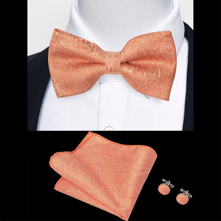 Set da 3 pezzi con papillon in tessuto testurizzato, gemelli e fazzoletto da taschino da uomo - image 61
