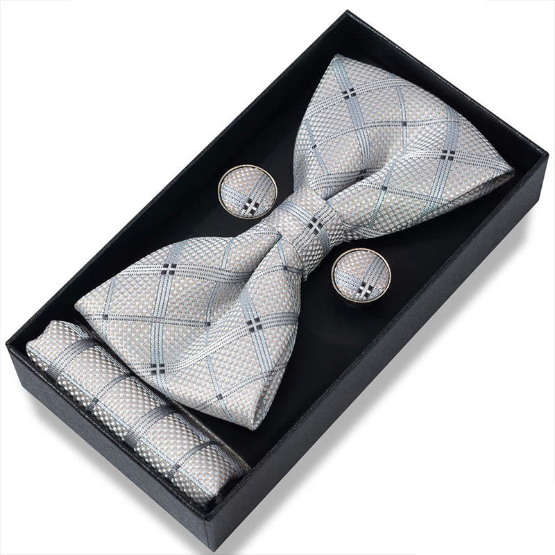 Set da 3 pezzi con papillon in tessuto testurizzato, gemelli e fazzoletto da taschino da uomo - Stile n. 34 - image 66
