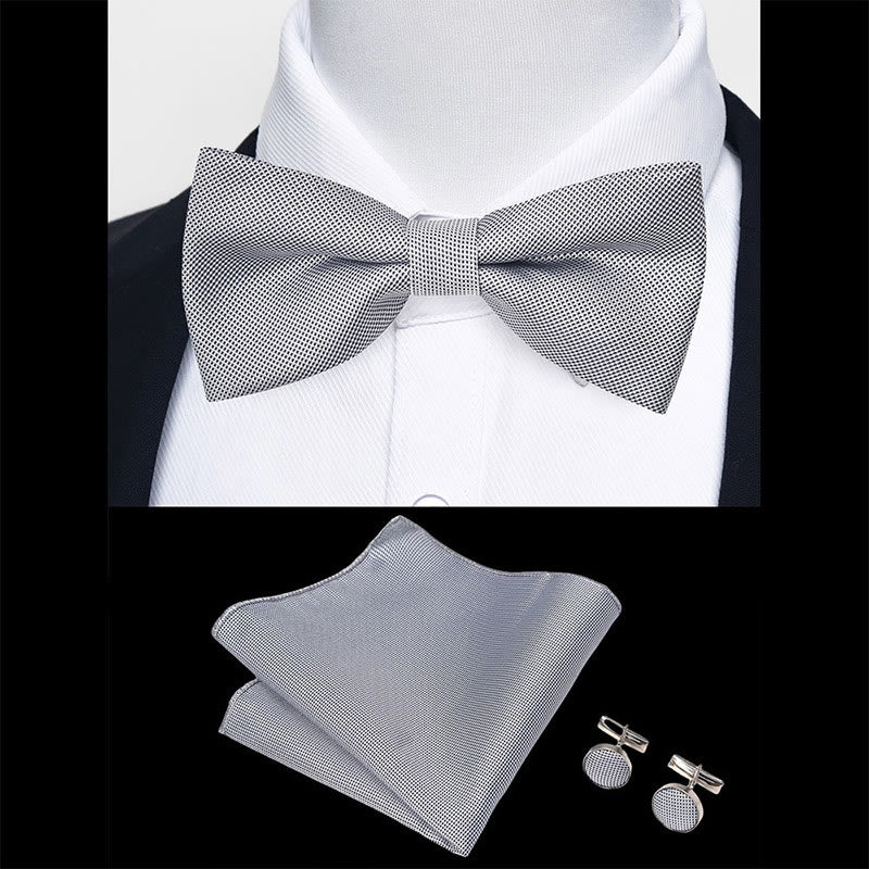 Set da 3 pezzi con papillon in tessuto testurizzato, gemelli e fazzoletto da taschino da uomo - image 71