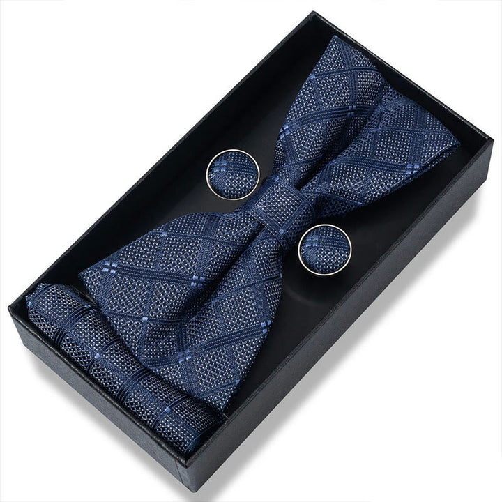 Set da 3 pezzi con papillon in tessuto testurizzato, gemelli e fazzoletto da taschino da uomo - Stile n. 6 - image 10