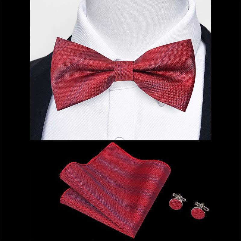 Set da 3 pezzi con papillon in tessuto testurizzato, gemelli e fazzoletto da taschino da uomo - image 39