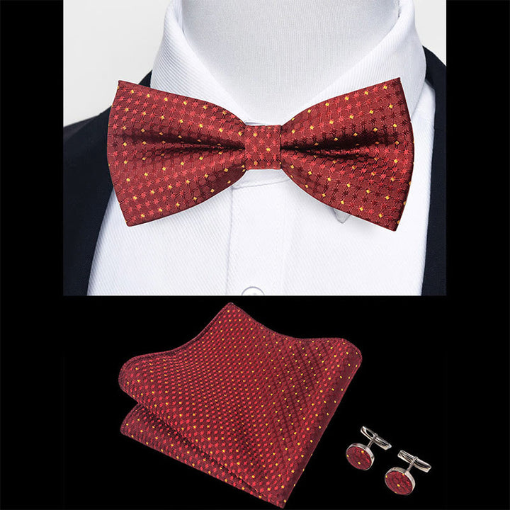 Set da 3 pezzi con papillon in tessuto testurizzato, gemelli e fazzoletto da taschino da uomo - image 31