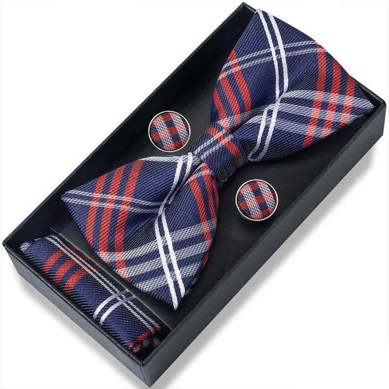 Set da 3 pezzi con papillon in tessuto testurizzato, gemelli e fazzoletto da taschino da uomo - Stile n. 50 - image 98