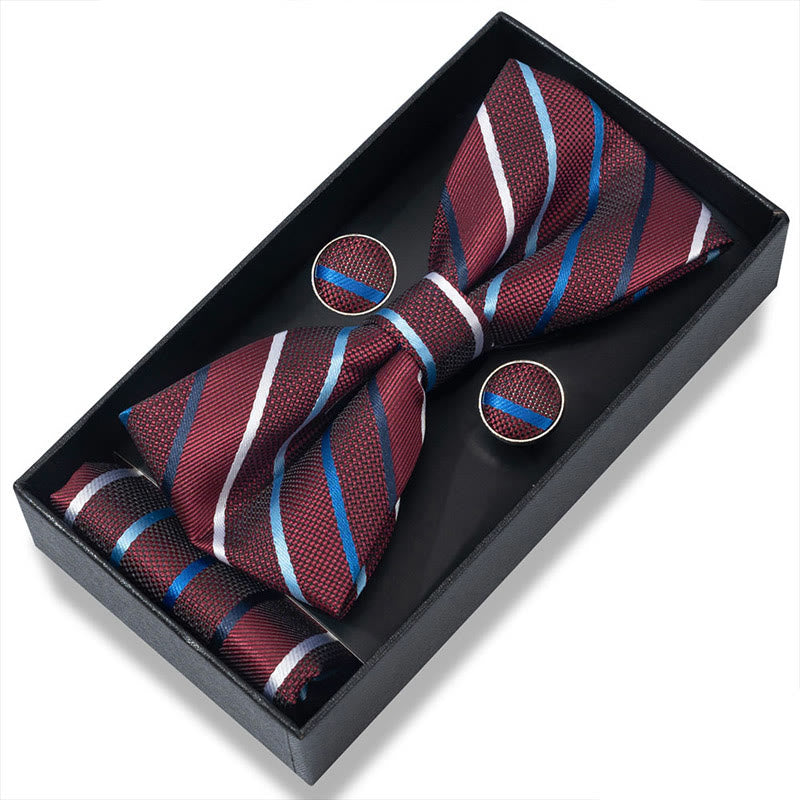 Set da 3 pezzi con papillon in tessuto testurizzato, gemelli e fazzoletto da taschino da uomo - Stile n. 22 - image 42