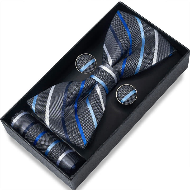 Set da 3 pezzi con papillon in tessuto testurizzato, gemelli e fazzoletto da taschino da uomo - Stile n. 38 - image 74