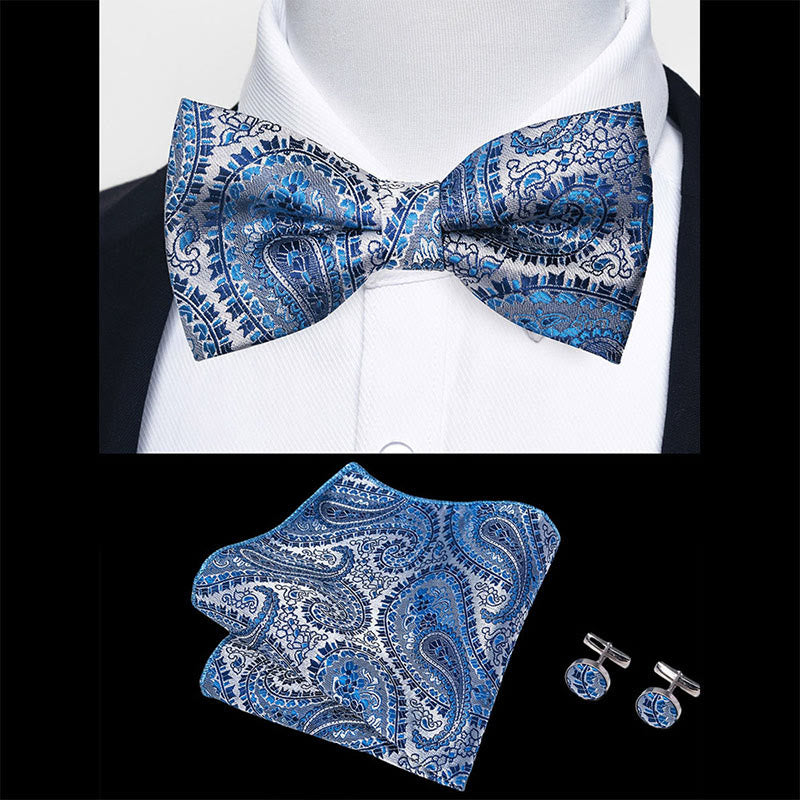 Set da 3 pezzi con papillon in tessuto testurizzato, gemelli e fazzoletto da taschino da uomo - image 85