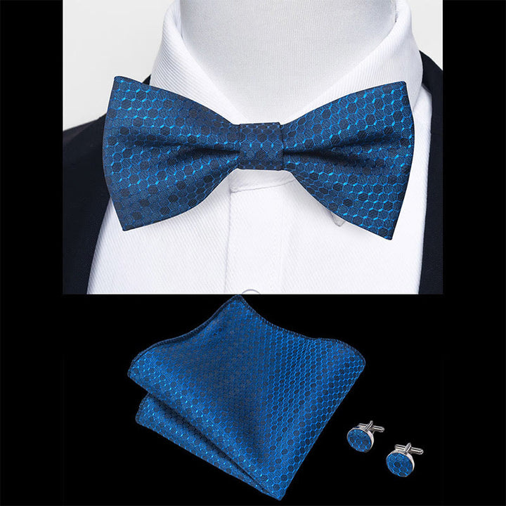 Set da 3 pezzi con papillon in tessuto testurizzato, gemelli e fazzoletto da taschino da uomo - image 79