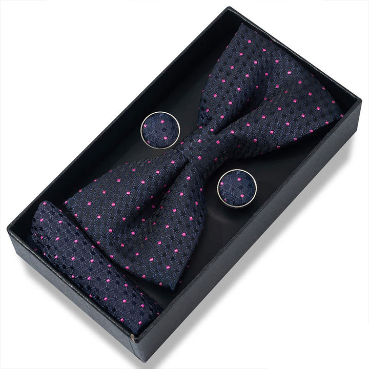 Set da 3 pezzi con papillon in tessuto testurizzato, gemelli e fazzoletto da taschino da uomo - Stile n. 10 - image 18