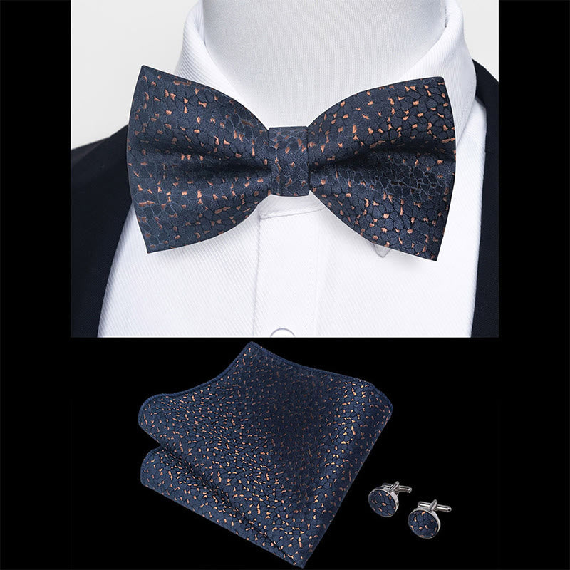 Set da 3 pezzi con papillon in tessuto testurizzato, gemelli e fazzoletto da taschino da uomo - image 17