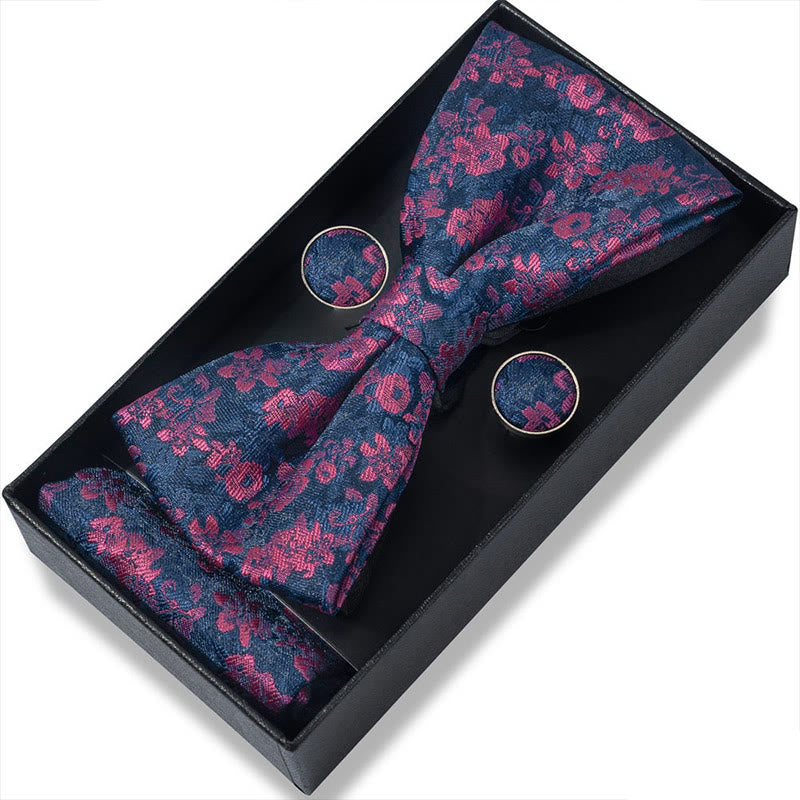 Set da 3 pezzi con papillon in tessuto testurizzato, gemelli e fazzoletto da taschino da uomo - Stile n. 47 - image 92