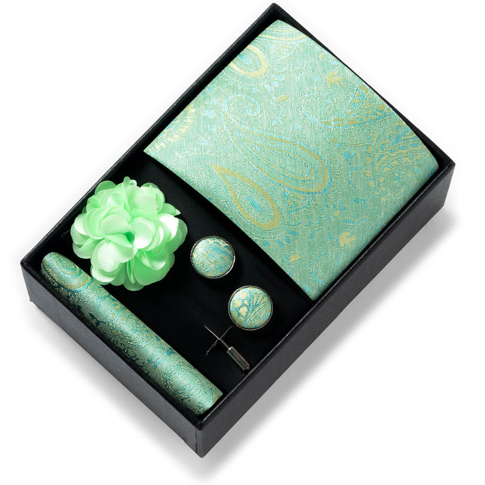 Set da 4 pezzi di cravatta in tessuto fantasia elegante da uomo, fazzoletto da taschino, gemelli e fiore da bavero - Stile n. 48 - image 47