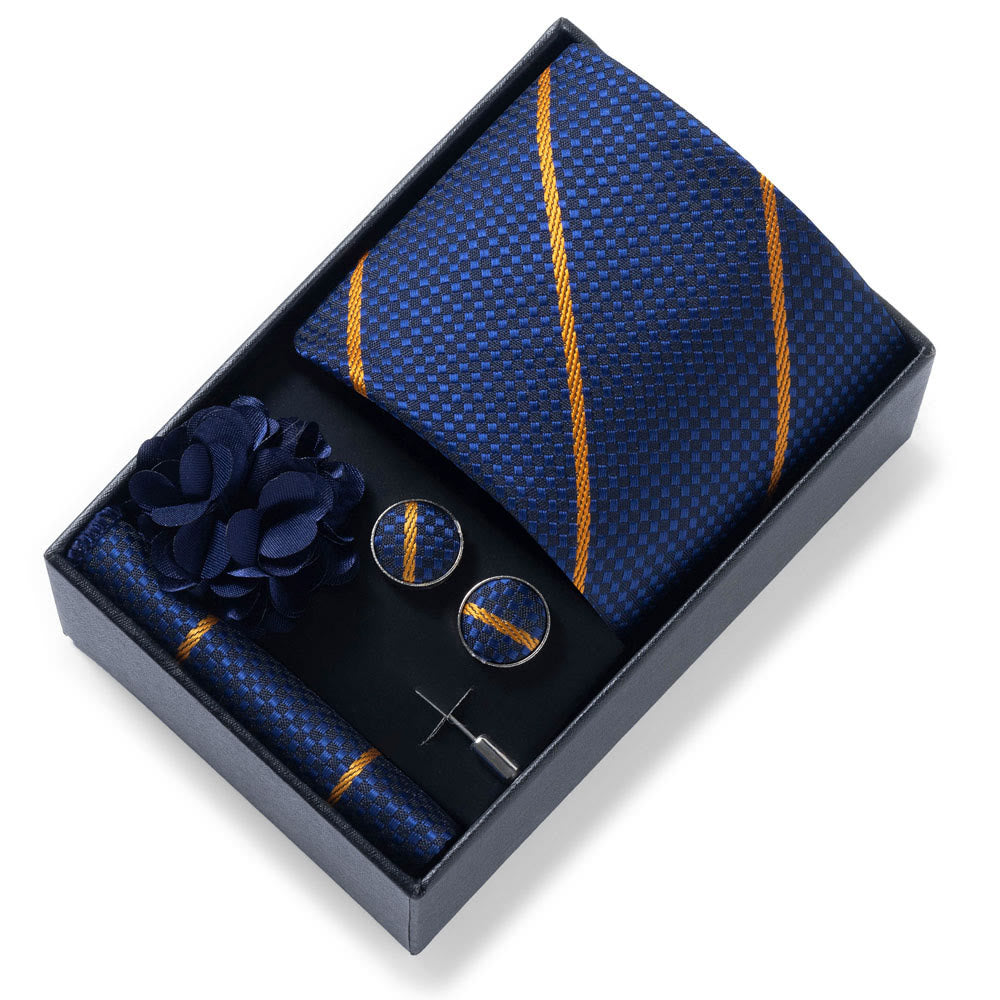 Set da 4 pezzi di cravatta in tessuto fantasia elegante da uomo, fazzoletto da taschino, gemelli e fiore da bavero - Stile n. 21 - image 20