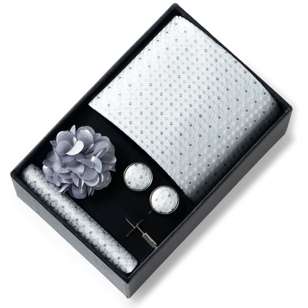 Set da 4 pezzi di cravatta in tessuto fantasia elegante da uomo, fazzoletto da taschino, gemelli e fiore da bavero - Stile n. 53 - image 52