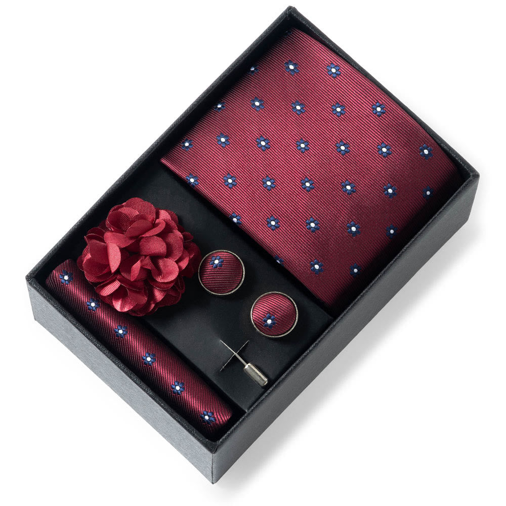 Set da 4 pezzi di cravatta in tessuto fantasia elegante da uomo, fazzoletto da taschino, gemelli e fiore da bavero - Stile n. 43 - image 42