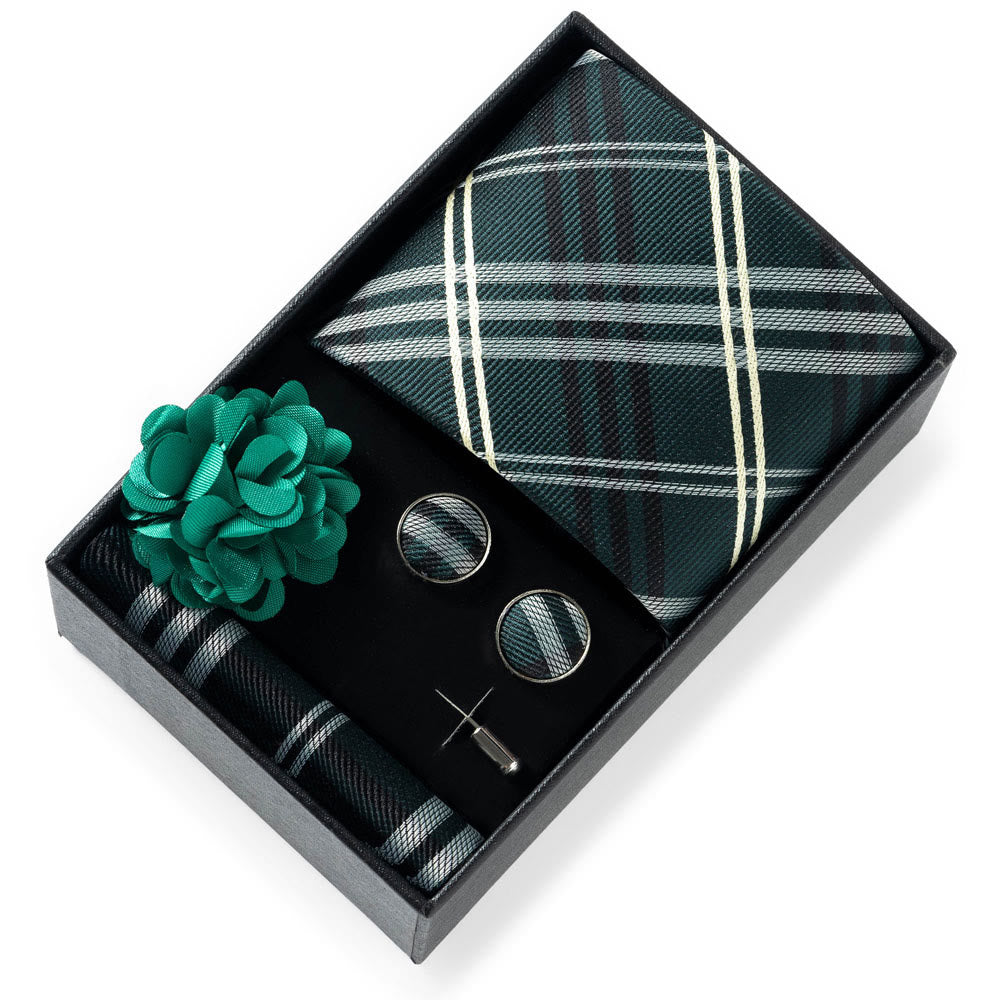 Set da 4 pezzi di cravatta in tessuto fantasia elegante da uomo, fazzoletto da taschino, gemelli e fiore da bavero - Stile n. 45 - image 44