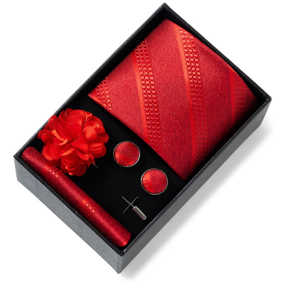 Set da 4 pezzi di cravatta in tessuto fantasia elegante da uomo, fazzoletto da taschino, gemelli e fiore da bavero - Stile n. 13 - image 12