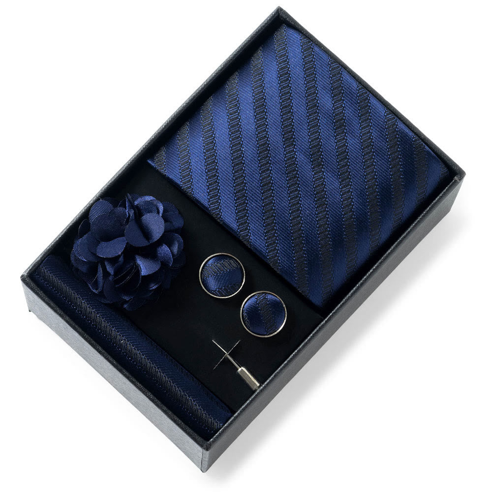 Set da 4 pezzi di cravatta in tessuto fantasia elegante da uomo, fazzoletto da taschino, gemelli e fiore da bavero - Stile n. 5 - image 4
