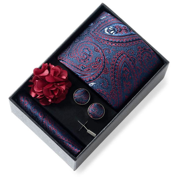Set da 4 pezzi di cravatta in tessuto fantasia elegante da uomo, fazzoletto da taschino, gemelli e fiore da bavero - Stile n. 2 - image 1