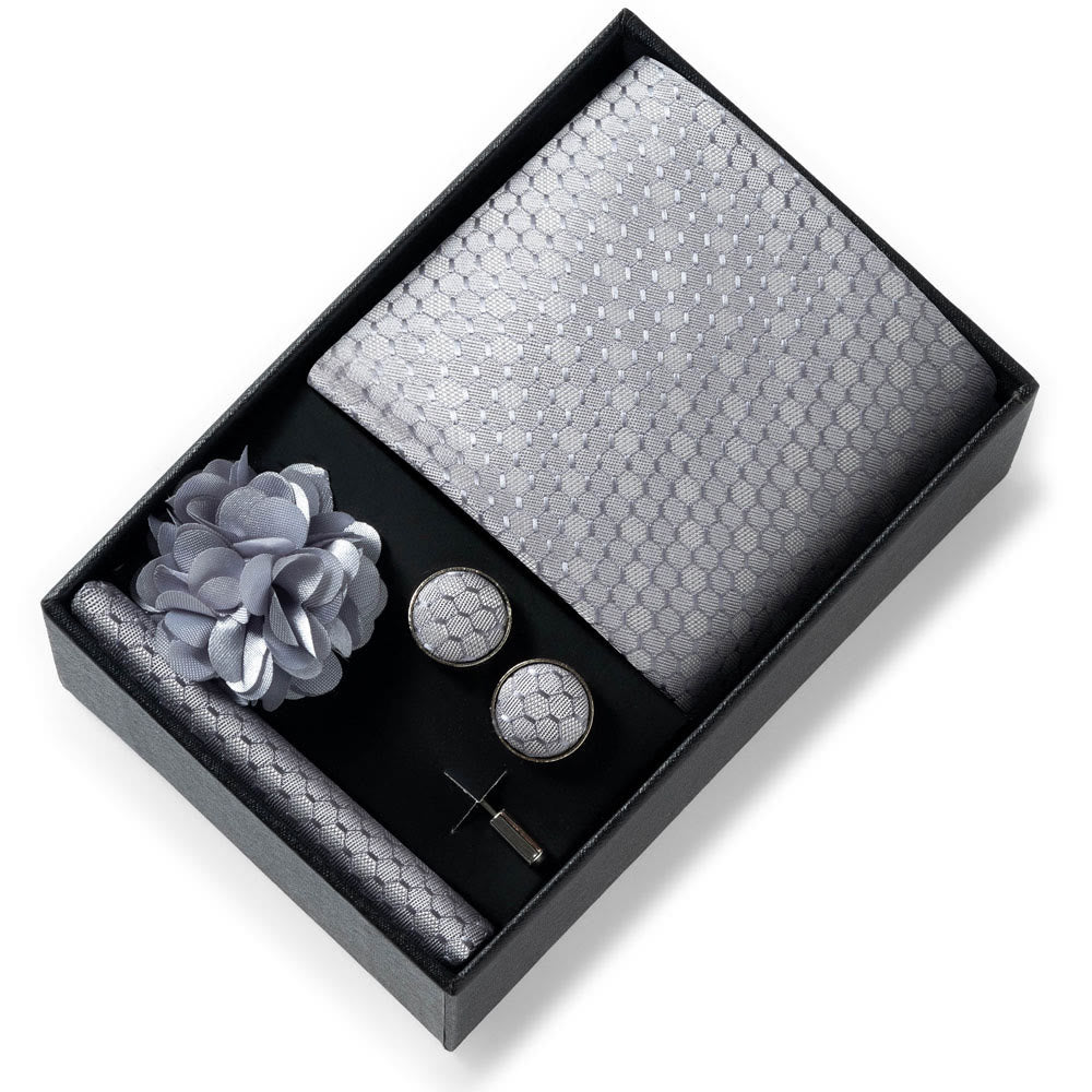 Set da 4 pezzi di cravatta in tessuto fantasia elegante da uomo, fazzoletto da taschino, gemelli e fiore da bavero - Stile n. 52 - image 51