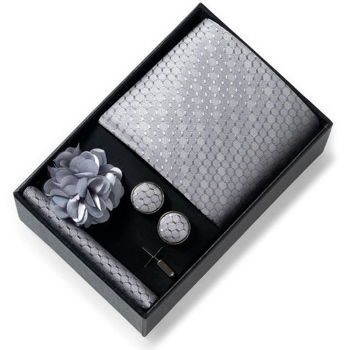 Set da 4 pezzi di cravatta in tessuto fantasia elegante da uomo, fazzoletto da taschino, gemelli e fiore da bavero - Stile n. 52 - image 51