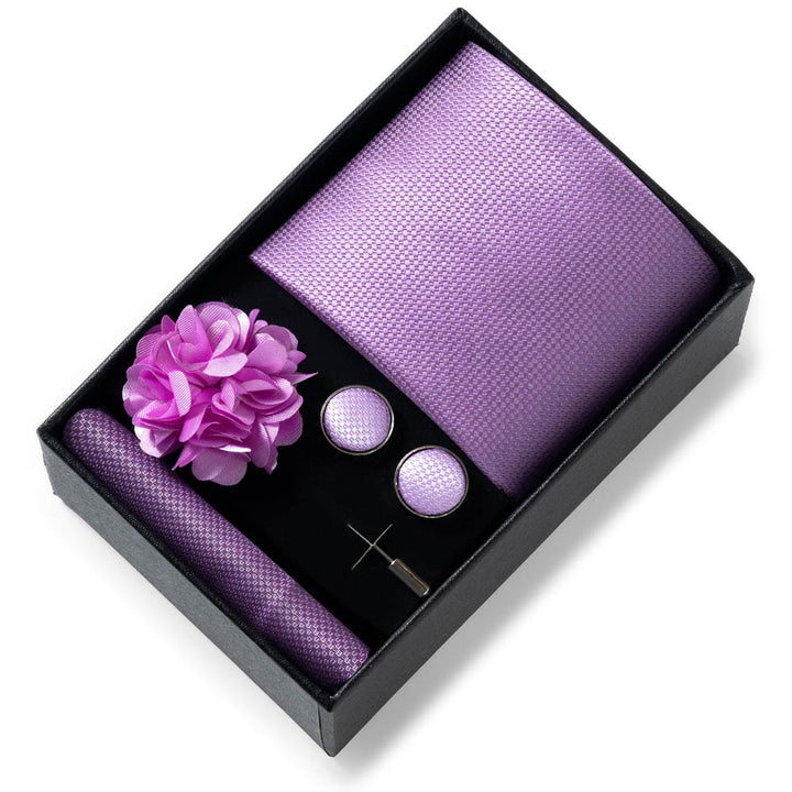 Set da 4 pezzi di cravatta in tessuto fantasia elegante da uomo, fazzoletto da taschino, gemelli e fiore da bavero - Stile n. 37 - image 36