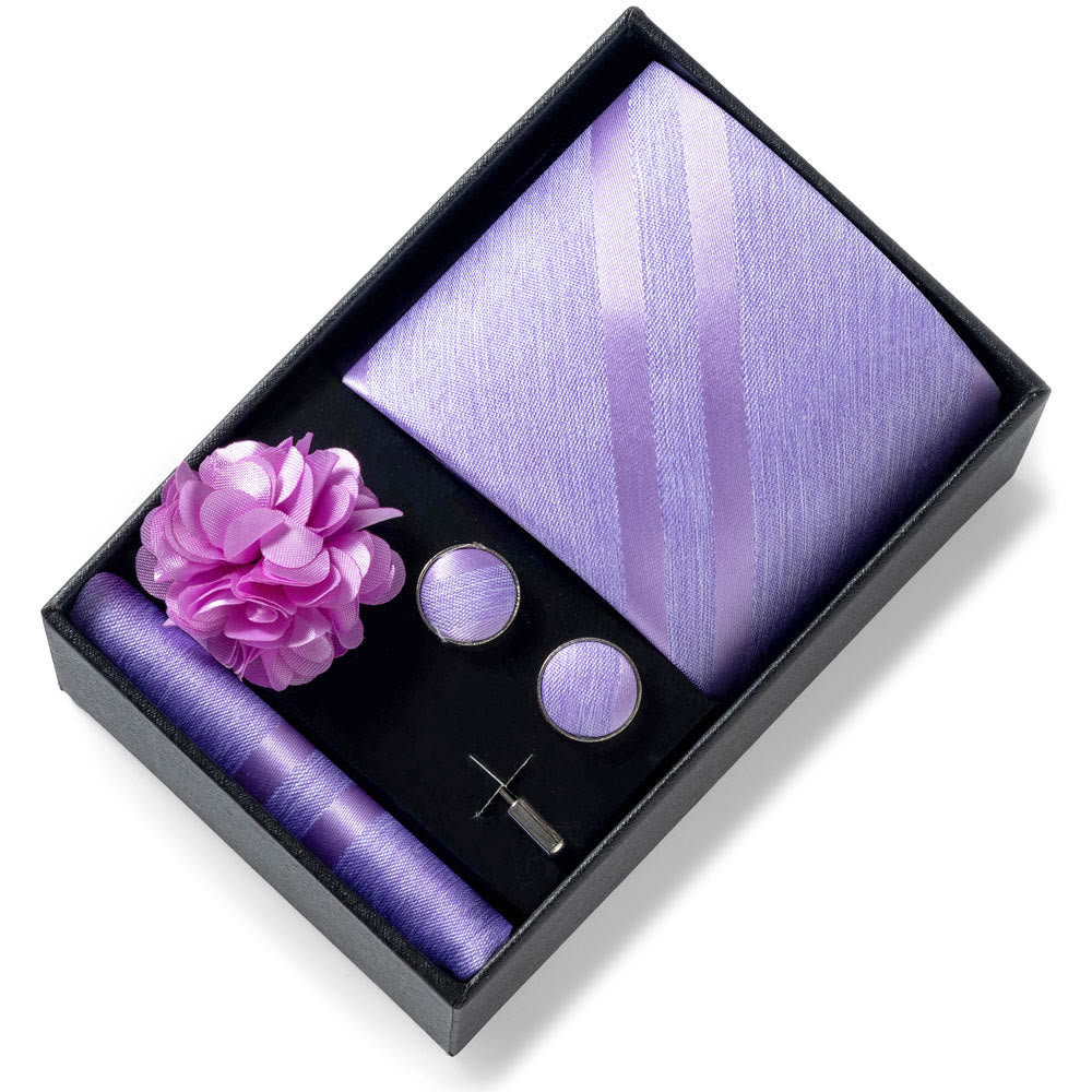 Set da 4 pezzi di cravatta in tessuto fantasia elegante da uomo, fazzoletto da taschino, gemelli e fiore da bavero - Stile n. 27 - image 26