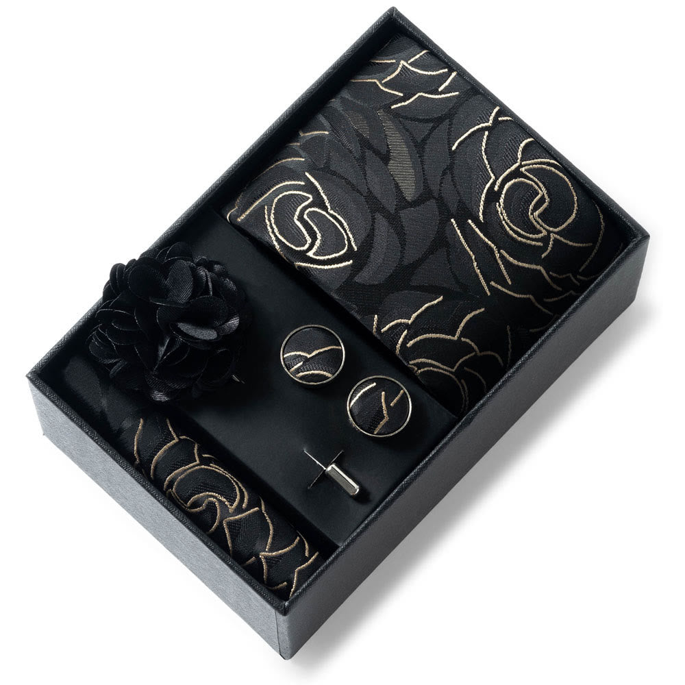 Set da 4 pezzi di cravatta in tessuto fantasia elegante da uomo, fazzoletto da taschino, gemelli e fiore da bavero - Stile n. 23 - image 22