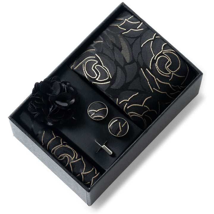 Set da 4 pezzi di cravatta in tessuto fantasia elegante da uomo, fazzoletto da taschino, gemelli e fiore da bavero - Stile n. 23 - image 22