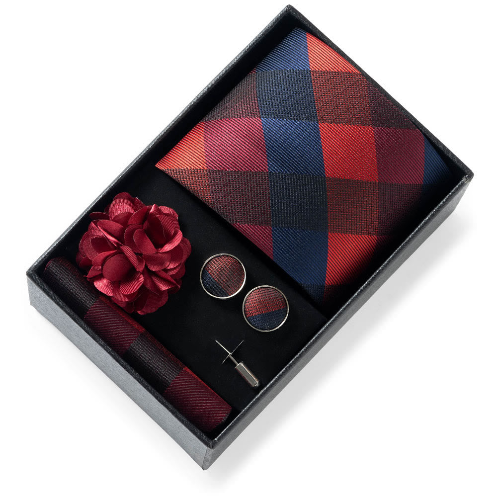 Set da 4 pezzi di cravatta in tessuto fantasia elegante da uomo, fazzoletto da taschino, gemelli e fiore da bavero - Stile n. 32 - image 31