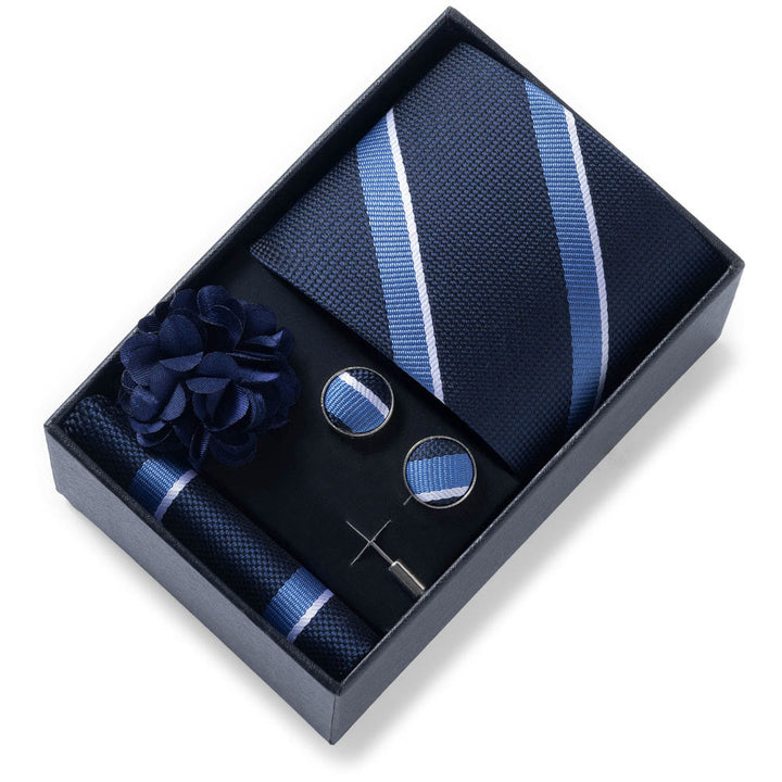 Set da 4 pezzi di cravatta in tessuto fantasia elegante da uomo, fazzoletto da taschino, gemelli e fiore da bavero - Stile n. 9 - image 8