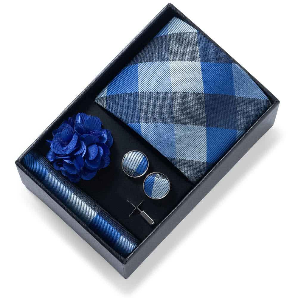 Set da 4 pezzi di cravatta in tessuto fantasia elegante da uomo, fazzoletto da taschino, gemelli e fiore da bavero - Stile n. 46 - image 45