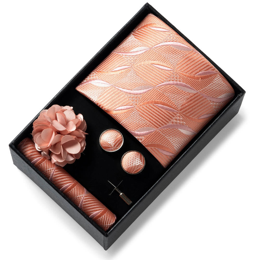 Set da 4 pezzi di cravatta in tessuto fantasia elegante da uomo, fazzoletto da taschino, gemelli e fiore da bavero - Stile n. 50 - image 49