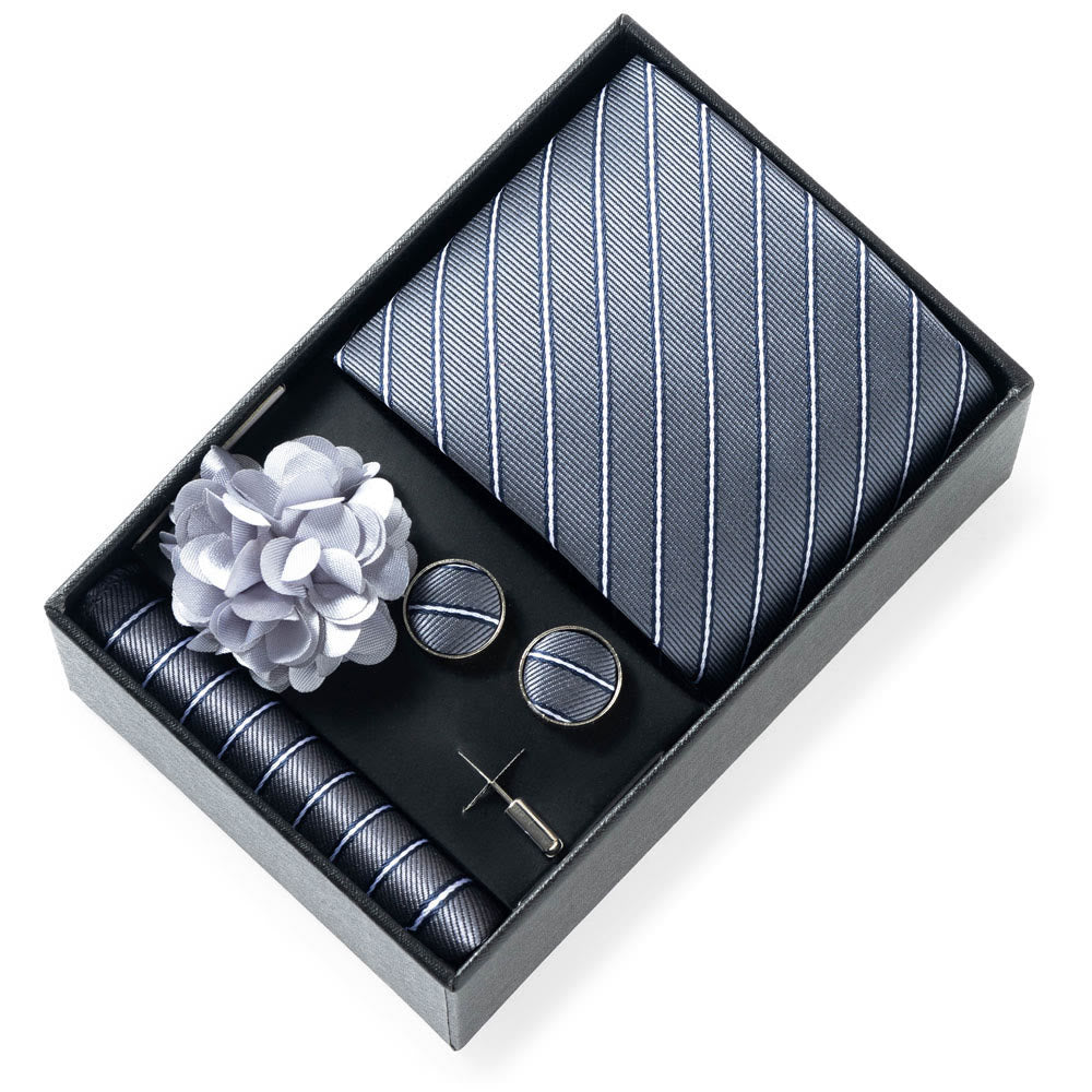 Set da 4 pezzi di cravatta in tessuto fantasia elegante da uomo, fazzoletto da taschino, gemelli e fiore da bavero - Stile n. 18 - image 17