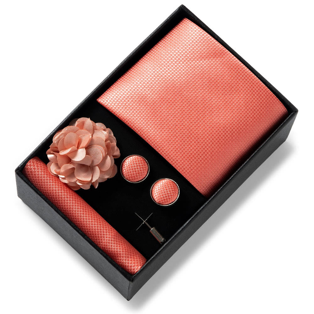 Set da 4 pezzi di cravatta in tessuto fantasia elegante da uomo, fazzoletto da taschino, gemelli e fiore da bavero - Stile n. 39 - image 38