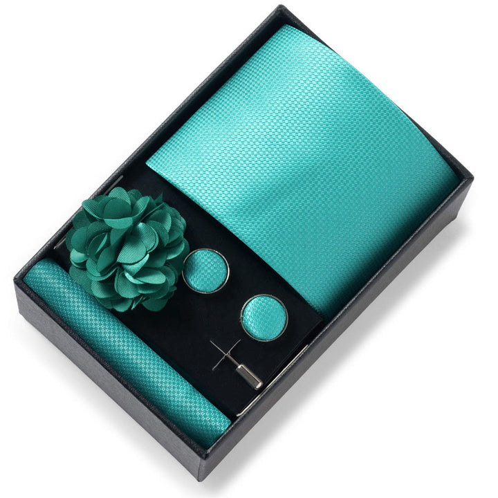 Set da 4 pezzi di cravatta in tessuto fantasia elegante da uomo, fazzoletto da taschino, gemelli e fiore da bavero - Stile n. 35 - image 34