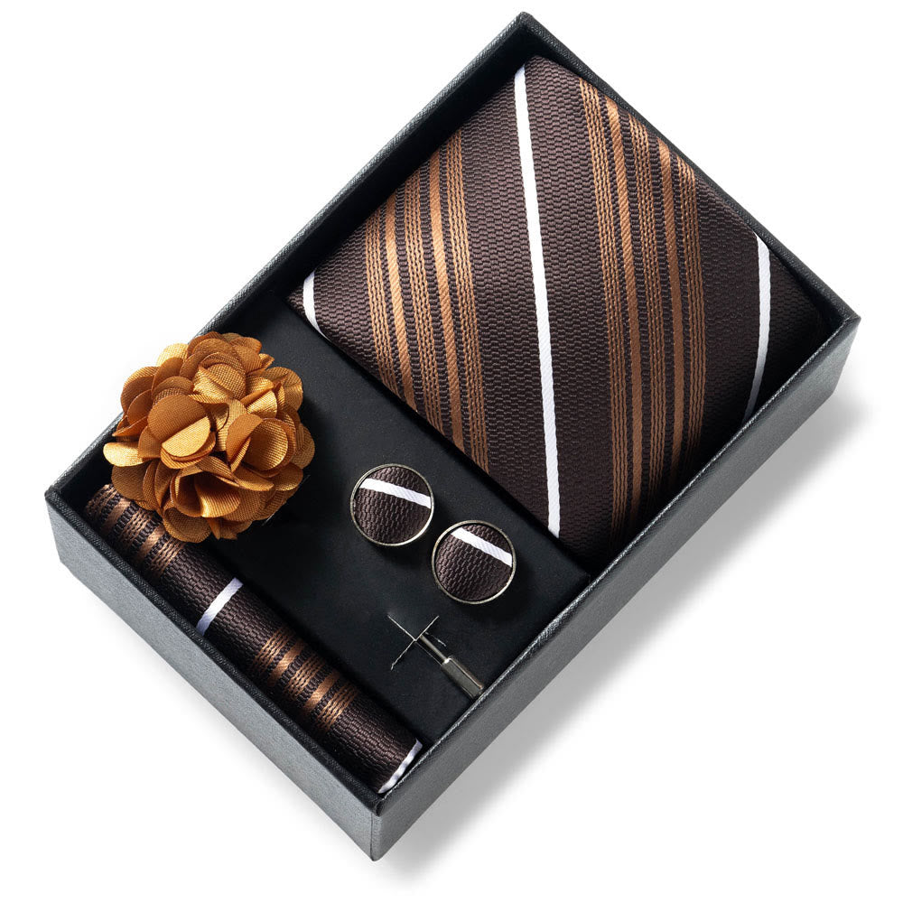 Set da 4 pezzi di cravatta in tessuto fantasia elegante da uomo, fazzoletto da taschino, gemelli e fiore da bavero - Stile n. 4 - image 3