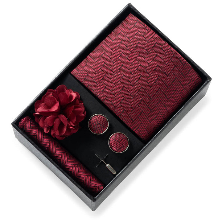 Set da 4 pezzi di cravatta in tessuto fantasia elegante da uomo, fazzoletto da taschino, gemelli e fiore da bavero - Stile n. 30 - image 29