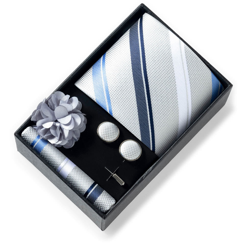 Set da 4 pezzi di cravatta in tessuto fantasia elegante da uomo, fazzoletto da taschino, gemelli e fiore da bavero - Stile n. 33 - image 32