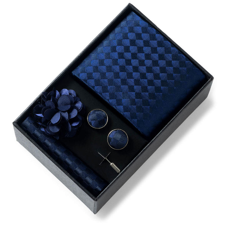 Set da 4 pezzi di cravatta in tessuto fantasia elegante da uomo, fazzoletto da taschino, gemelli e fiore da bavero - Stile n. 17 - image 16