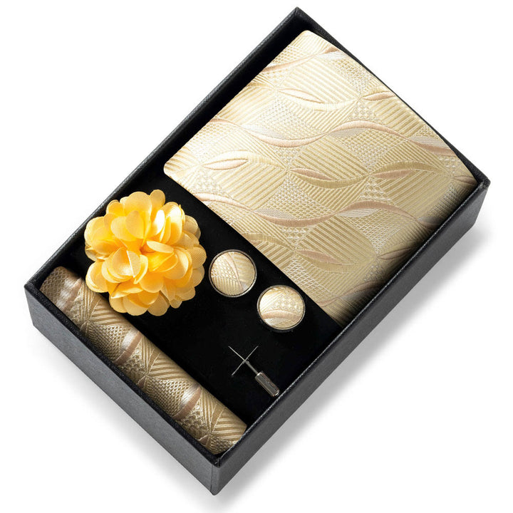 Set da 4 pezzi di cravatta in tessuto fantasia elegante da uomo, fazzoletto da taschino, gemelli e fiore da bavero - Stile n. 51 - image 50